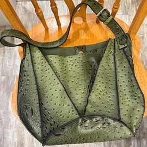 Elegant Olive Green Women's Shoulder Bag with Small Matching Handbag
